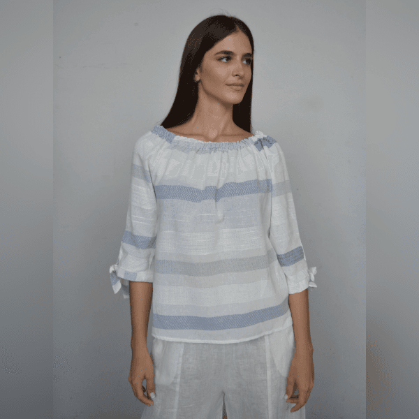 Blusa con elástico lino-algodón 