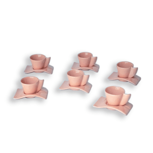 Juego de 6 Tazas con Plato Asa Curva Color rosado